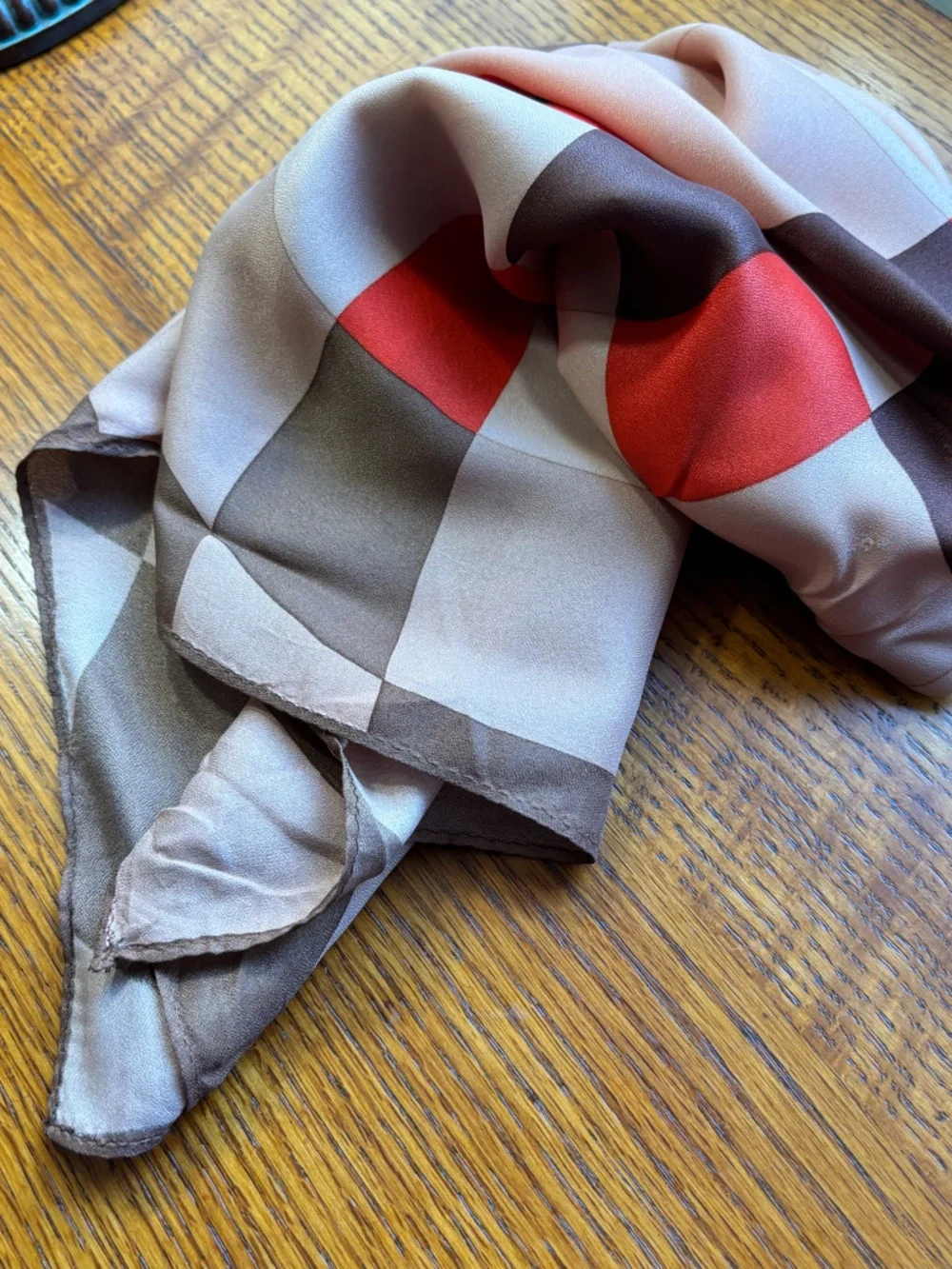 VINTAGE acetate SCARF bag charm HEAD/HAIR wrap ACCESSORY red/tan 70s